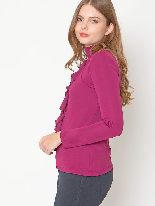 Maxin Damen Bluse Langärmelig Rollkragenpullover Burgundisch