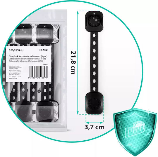 Ricokids Cabinet & Drawer Protectors with Sticker made of Plastic in Black Color 21.8εκ. 6pcs