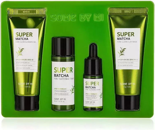 Some By Mi Super Matcha Pore Care Skin Care Set for Moisturizing, Facial Cleaning & against Acne 4pcs