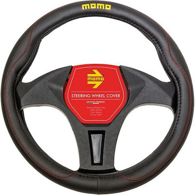 Momo Car Steering Wheel Cover Synthetic Black with Red Seam