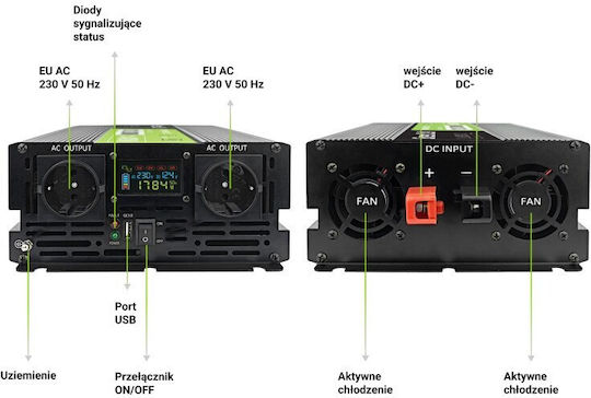 Green Cell Inverter Αυτοκινήτου Καθαρού Ημιτόνου για 12V DC