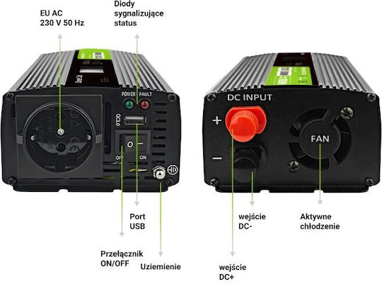 Green Cell Invertor Auto Unda sinusoidală pură pentru 12V DC