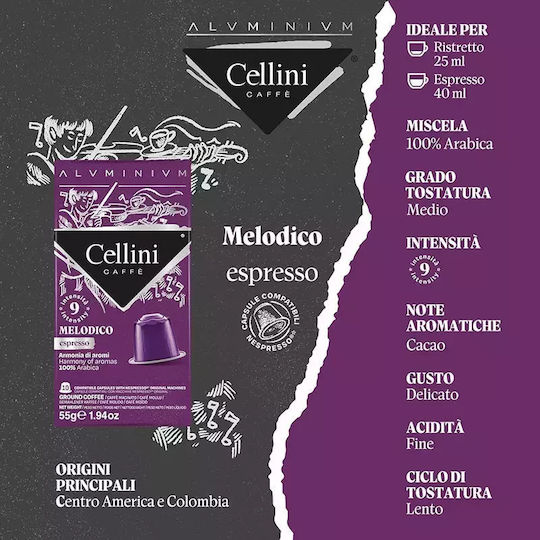 Cellini Kapseln Espresso Melodico Kompatibel mit Maschine Nespresso 10Mützen
