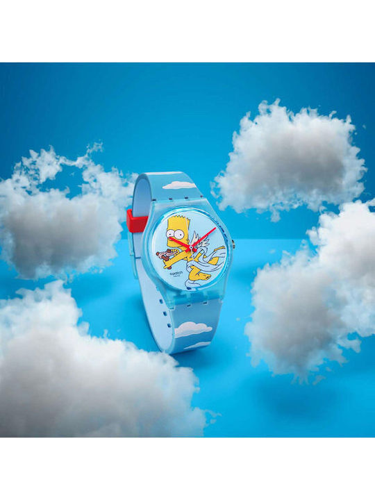 Swatch The Simpsons Angel Bart Γυναικείο Ρολόι 34mm Μπαταρίας με Γαλάζιο Καουτσούκ Λουράκι
