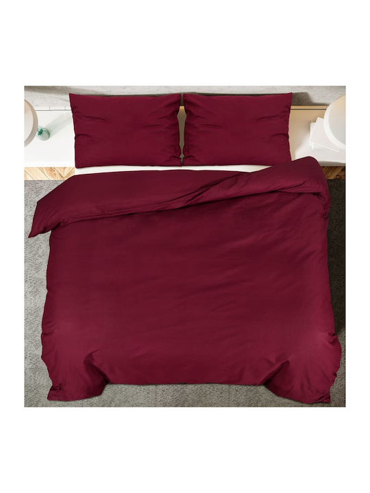 vidaXL Duvet Cover Set Cotton King Size with 2 Pillowcases 260x220 Bordeaux