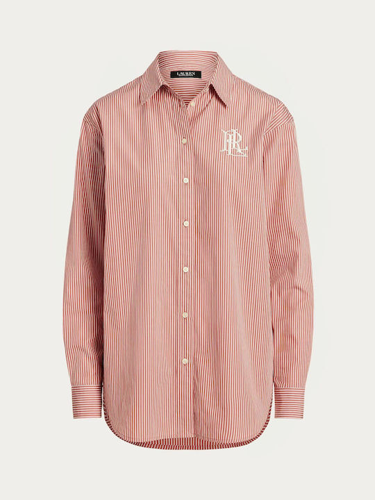 Ralph Lauren Women's Striped Long Sleeve Shirt Pink Mahogany