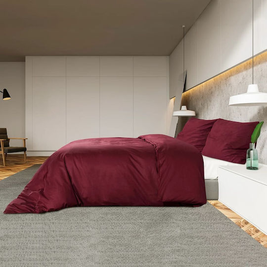 vidaXL Duvet Cover Set Cotton Queen with 2 Pillowcases 240x220 Bordeaux