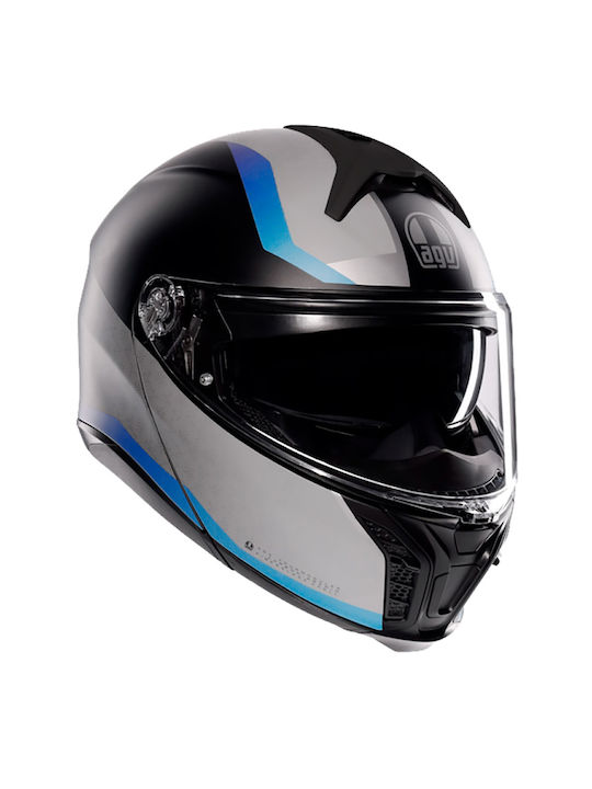 AGV Tourmodular Flip-Up Helmet with Pinlock and Sun Visor ECE 22.06 1620gr Stray Matt Black/Grey/Blue