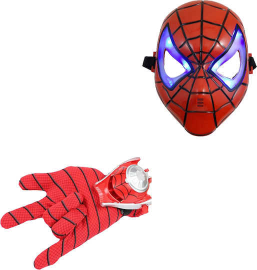 Set Handschuhe mit Spiderman-Werfer und Led-Maske Karneval Handschuhe Rot 1Stück
