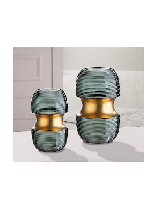 ArteLibre Διακοσμητικό Βάζο Glas Turquoise/Gold 11x11x18cm 1Stück