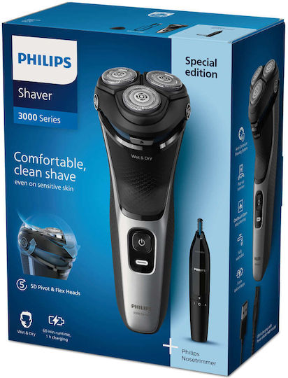 Philips Series 3000 S3143/02 Περιστρεφόμενη Ξυριστική Μηχανή Προσώπου Επαναφορτιζόμενη