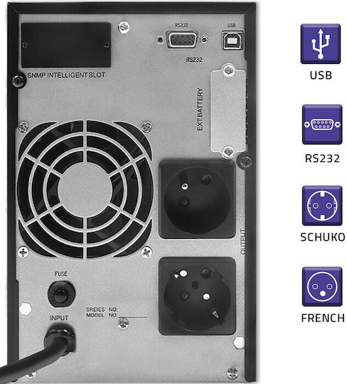 Qoltec 53981 UPS Устройства On-Line 2000VA 1600W с 2 Schuko AC Гнезда