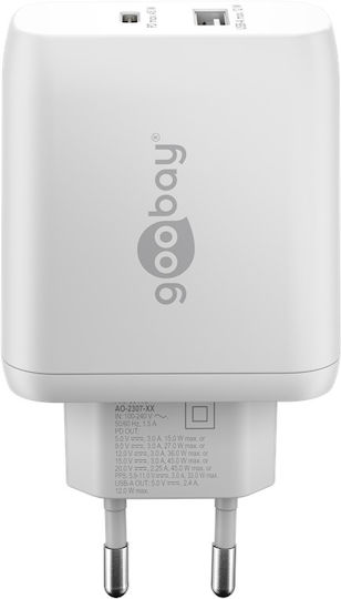 Goobay Φορτιστής Χωρίς Καλώδιο με Θύρα USB-A και Θύρα USB-C 45W Power Delivery Λευκός (65412)