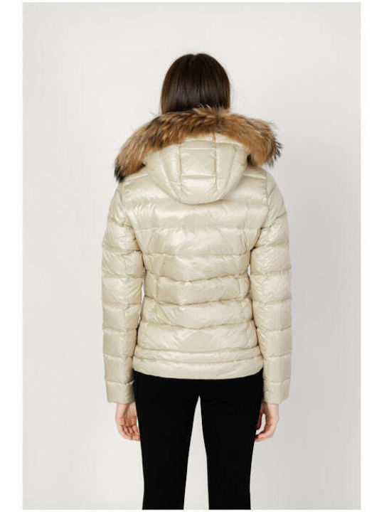 Blauer Kurz Damen Puffer Jacke für Winter Beige