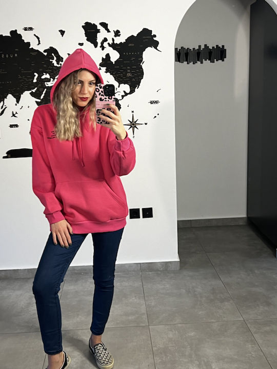 Black Fashion Lung Hanorac pentru Femei Cu glugă Fuchsia