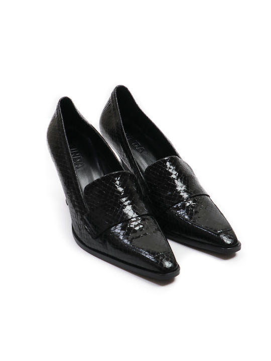 Zinda Patent Leather Pointed Toe Black High Heels Animal Print