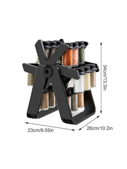 Plastic Tabletop Rotating Spice Rack Black 18pcs