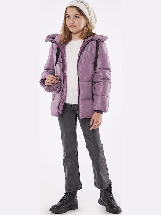 Kinder Steppjacke Lang mit Kapuze Lila