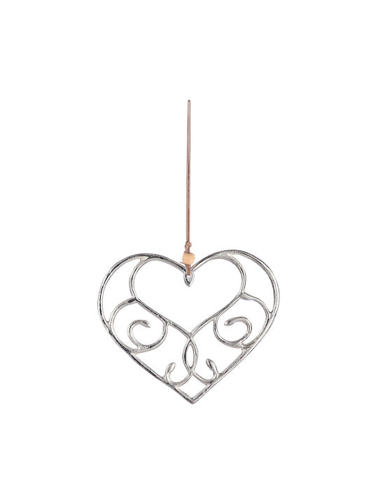 Hanging Heart Ornament Metallic Silver 22.5x22.5cm