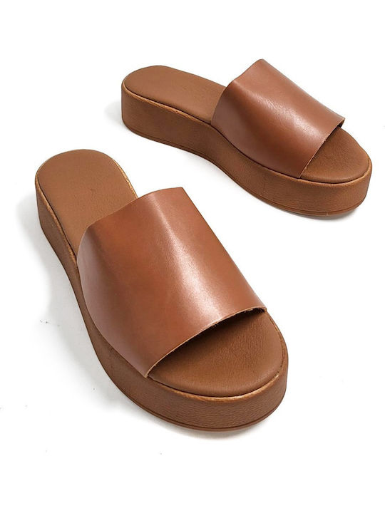 Sandale Casual Damă Flatforme Din Piele Tabac Maro