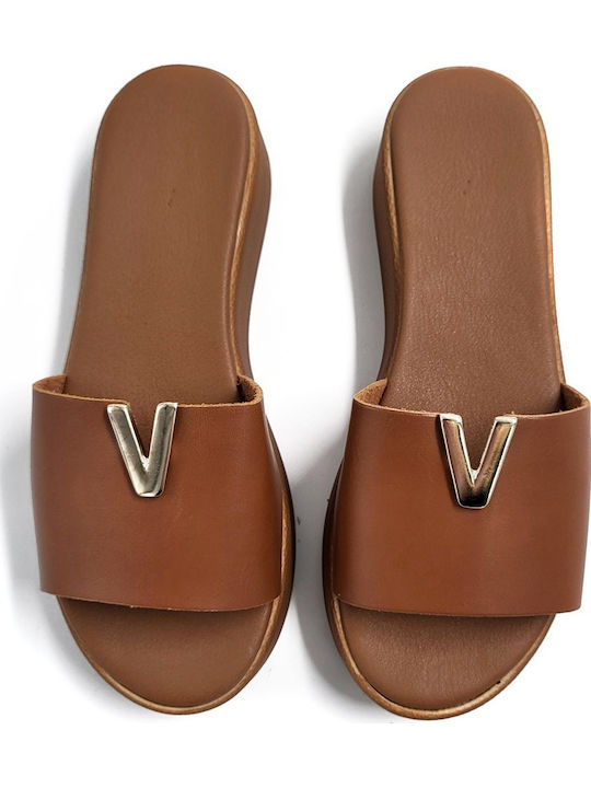 Sandale Casual Damă Flatforme De Piele Tabac Maro