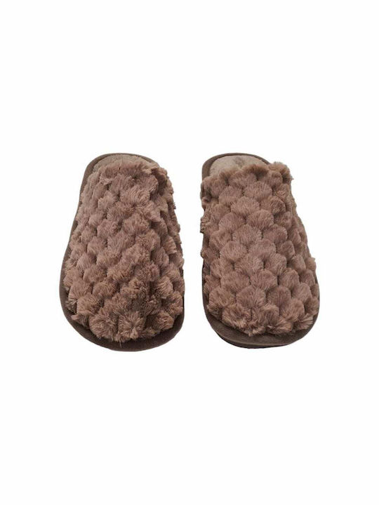 Jomix Winter Women's Slippers with fur in Brown color