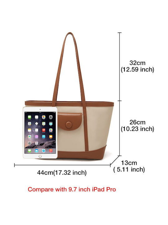 Set Geantă Dama Shopper De Umăr Bej