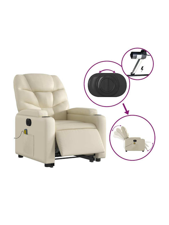 Relax Armchair Massage with Footstool from Leatherette Cream 74x89x100cm
