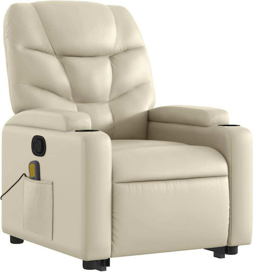 Πολυθρόνα Relax Massage με Υποπόδιο από Δερματίνη Κρεμ 74x89x100cm