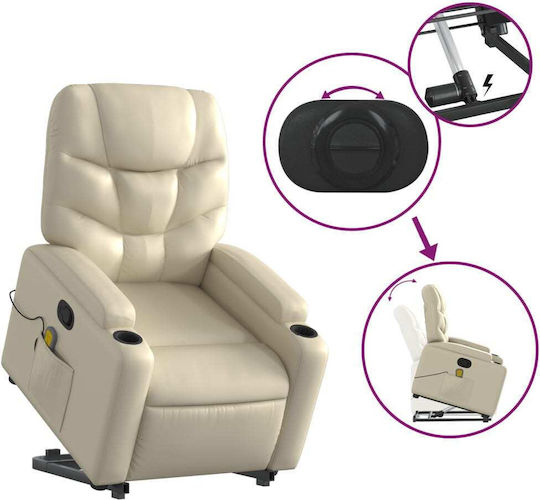 Πολυθρόνα Relax Massage με Υποπόδιο από Δερματίνη Κρεμ 74x89x100cm