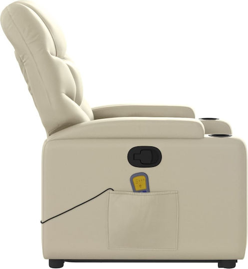 Πολυθρόνα Relax Massage με Υποπόδιο από Δερματίνη Κρεμ 74x89x100cm