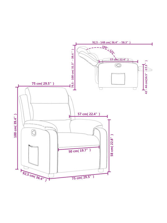Relaxsessel mit Fußhocker Light Grey 75x92.5x100cm