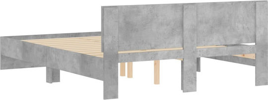 Легло Двойно Дървено Grey Concrete с Ламели за Матрак 140x200см