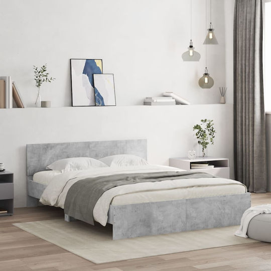 Легло Двойно Дървено Grey Concrete с Ламели за Матрак 140x200см