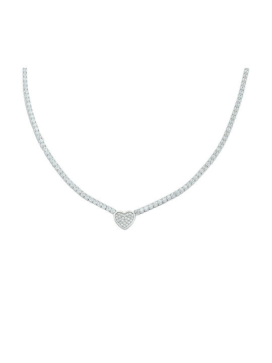 Kosmima Michalis Necklace with design Heart from Silver with Zircon