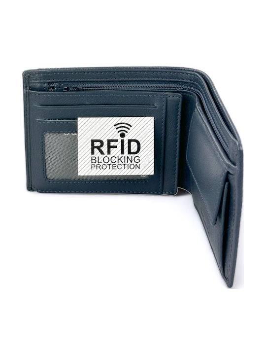 Leather Men's Wallet Classic with RFID Blue