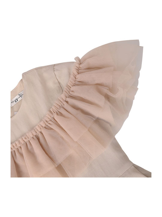 Kinderkleid Kurzärmelig Tüll Set mit Zubehör Beige