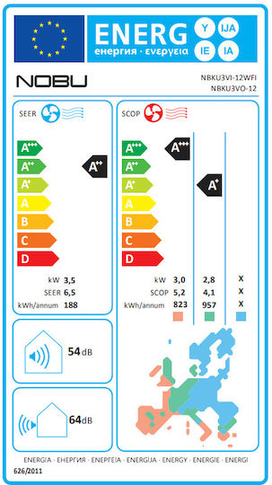 Nobu NBKU3V Κλιματιστικό Inverter 12000 BTU A++/A+ με WiFi