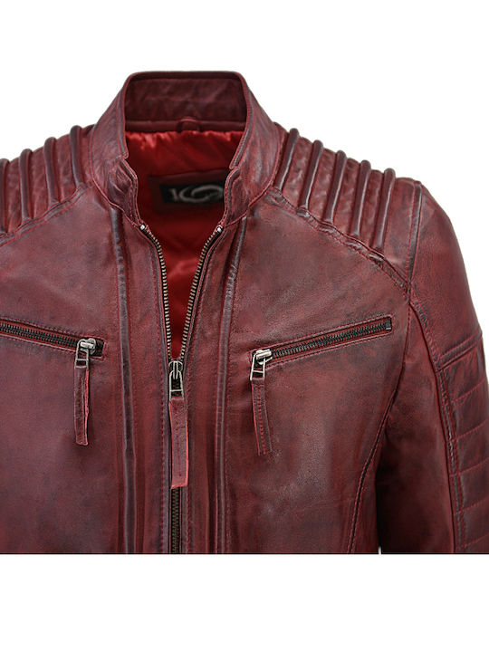 Δερμάτινα 100 Men's Winter Leather Biker Jacket RED