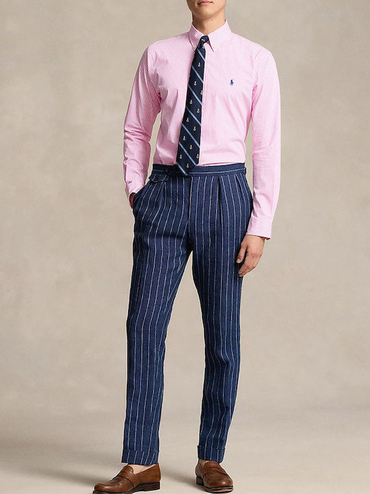 Long-sleeved Cotton Shirt Striped Pink