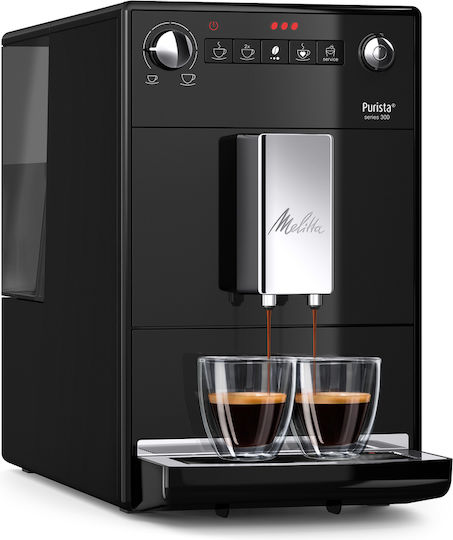 Melitta Purista Series 300 Automatic Espresso Coffee Machine 1450W Power 15bar Pressure with Grinding Burrs Black F23/0-102