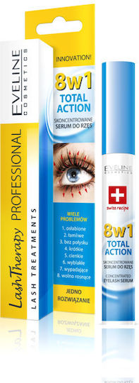 Eveline 8 in 1 Concentrated Moisturizing Eyelash Serum with Hyaluronic Acid & Panthenol for Nourishing 10ml