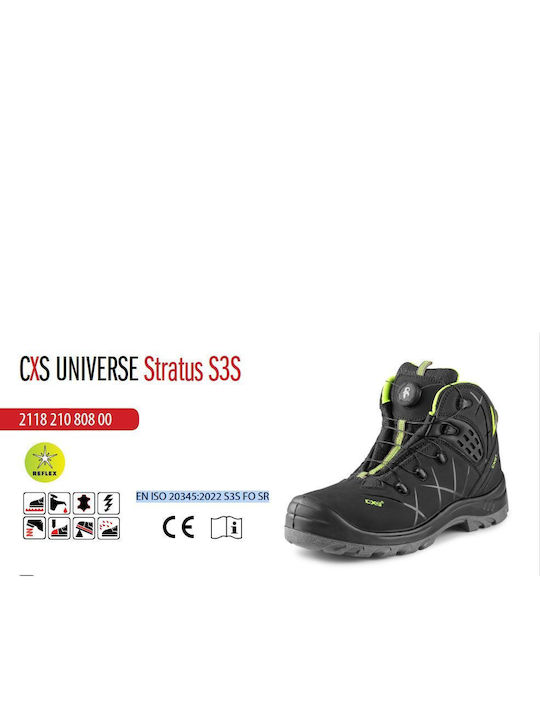 CXS Universe Stratus Μποτάκι Ασφαλείας Μαύρο S3S με Πιστοποίηση P, FO , SR,SRC