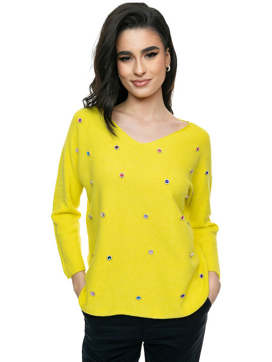 RichgirlBoudoir Women's Long Sleeve Sweater Polka Dot Yellow