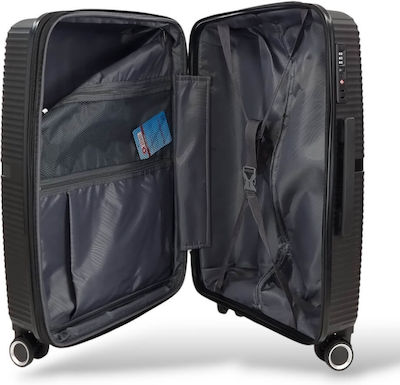 RCM Medium Travel Suitcase Hard Black with 4 Wheels Height 65cm