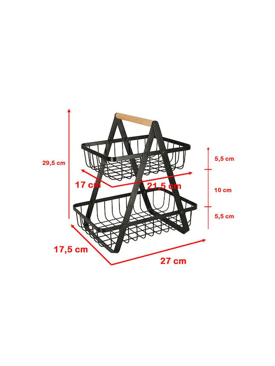 Obstschale Metallisch 2 Niveaus Schwarz 29.5x27x17.5cm