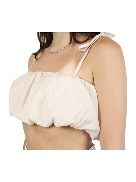 Γυναικείο Καλοκαιρινό Crop Top με Τιράντες Πουά L.Beige