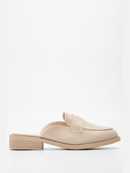 Luigi Chunky Heel Leather Mules Beige