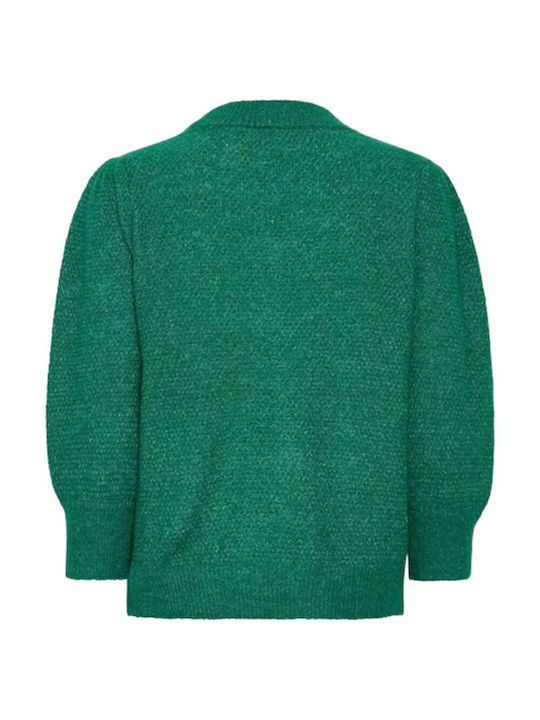 ICHI Women's Long Sleeve Sweater with V Neckline Cadmium Green