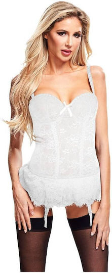 Baci Lingerie Sexy Σετ Εσωρούχων με Δαντέλα & Ζαρτιέρες Λευκό 2τμχ